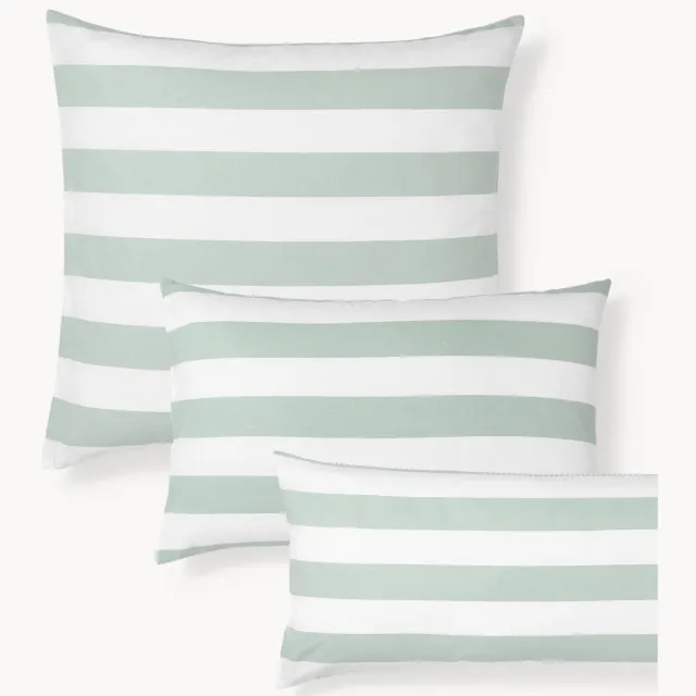 Westwing Collection Gestreepte omkeerbare katoenen kussenhoes Lorena Wit, Lichtgroen
