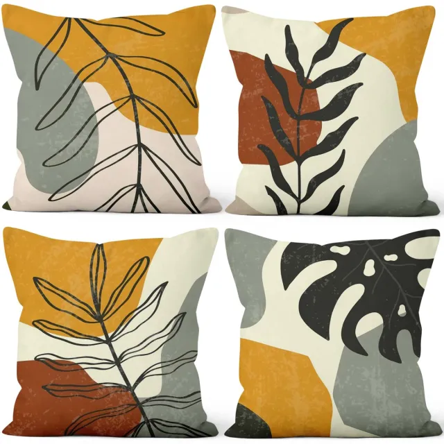Unyqoos Set van 4 moderne kussenslopen met geometrisch patroon voor diverse ruimtes oranje wit