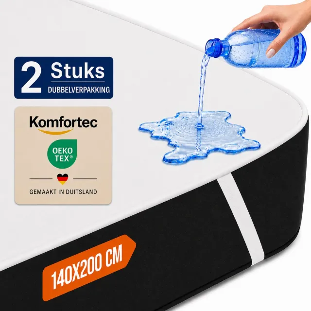 Komfortec Set van 2 Waterdichte Matrasbeschermers 140x200 cm Dubbelpak - Matrasbeschermhoes - Ademende Matrashoes - Niet Krakende Matrasbeschermer - Incontinentiemateriaal - Wit 2x140x200