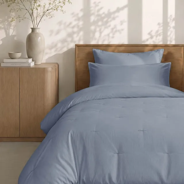 HOOMstyle Wasbaar dekbed zonder overtrek - 140x220 1 persoons met 1 kussensloop - Denim Blauw