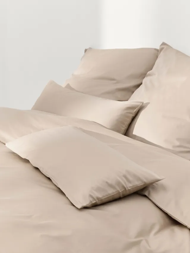 Westwing Collection Katoensatijnen dekbedovertrek Comfort Beige