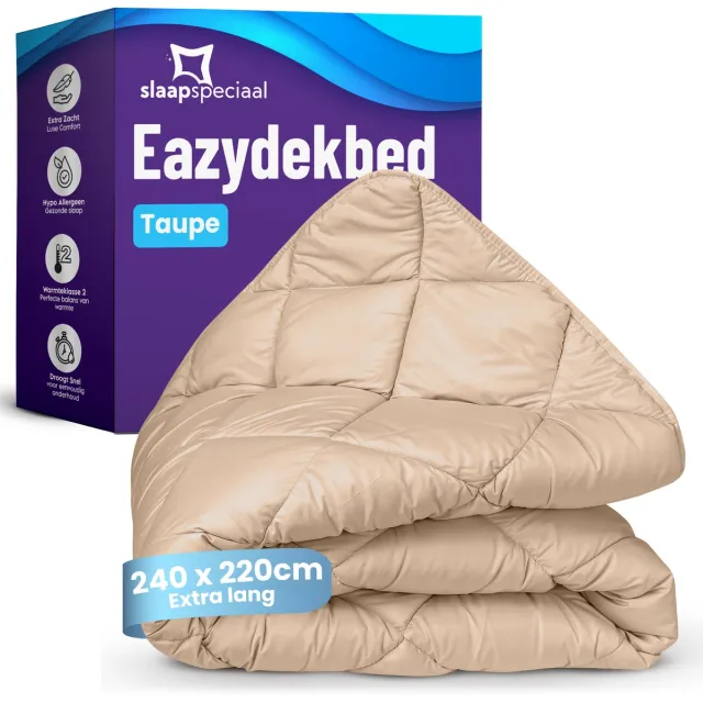 Slaapspeciaal Eazydekbed Hotel Taupe - Dekbed zonder Overtrek - Wasbaar Dekbed - Hoesloos Dekbed - All Year Dekbed - 2 in 1 Dekbed - Dekbed met Vaste Overtrek - Gekleurd Dekbed - 240x220 cm