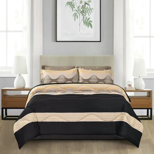 Zorgmatras.com Wasbaar hoesloos dekbed zonder overtrek met kussenslopen - Bedrukt met print - Patroon Emma - All year dekbed Zwart, roze, oranje, bruin