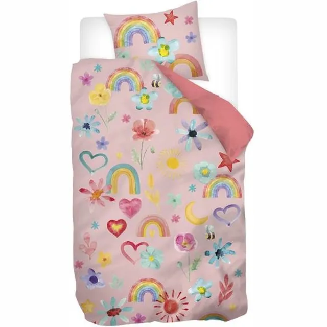 Snoozing Pink Rainbow - Flanel - Dekbedovertrek - Roze