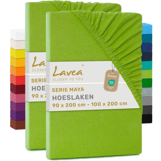 lavea Set van 2 Hoeslakens 90x200cm - 100x200cm – 100% Zacht en Ademend Katoen – voor Dikke Matrassen tot 20 cm – Jersey met Elastiek rondom – Appelgroen