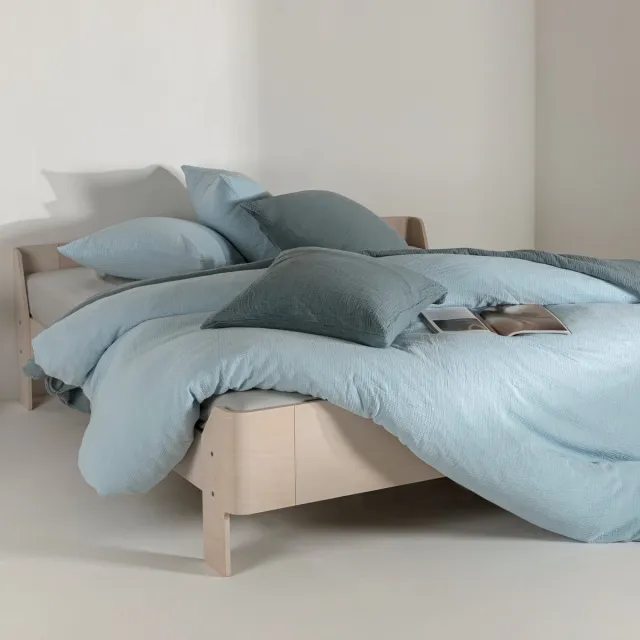 Casilin Strijkvrij Dekbedovertrek Mousseline - 140x220 - Inclusief Bijhorende Kussensloop - 1 Persoons - 100% Tetra Katoen - Licht Blauw Ice Blauw