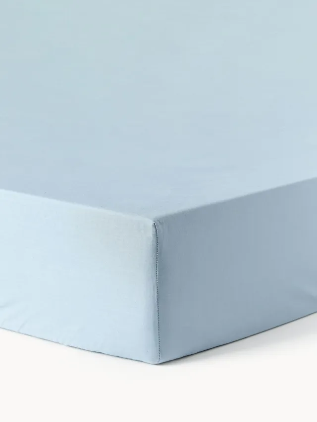 Westwing Collection Topper hoeslaken Elsie, katoen perkal Lichtblauw
