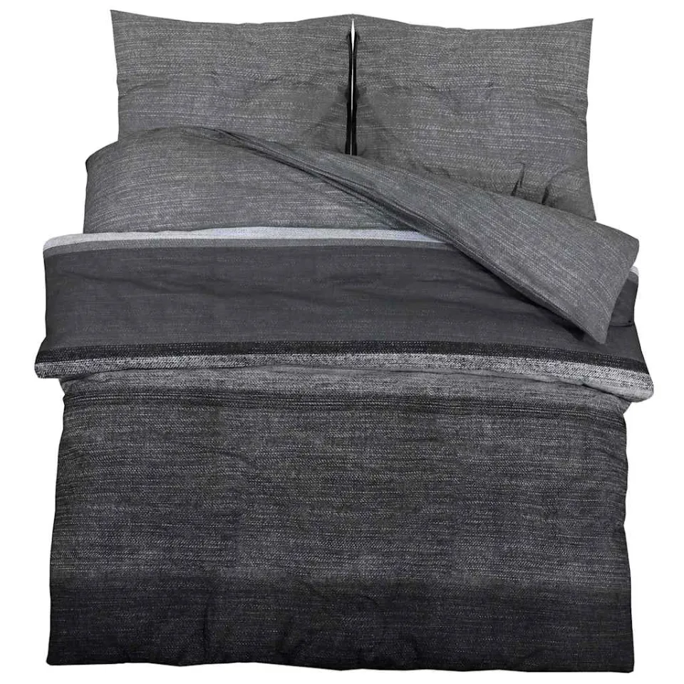 vidaXL Dekbedovertrekset 260x220 cm katoen donkergrijs en zwart
