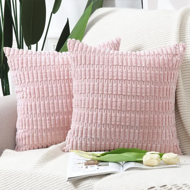 Famanu Corduroy ribfluweel boho kussenhoezen set van 2 (45x45 cm) – superzacht – decoratief – lichtroze