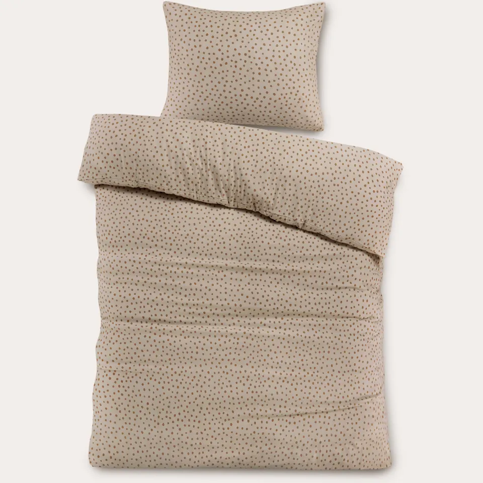 NOUS Living flanellen dekbedovertrek beige met stippen, foto 4