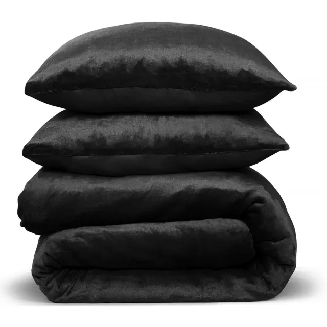 PHLOX Dekbedovertrek Flanel Fleece - Lits Jumeaux 240x220 cm + 2 Kussenslopen - Zacht & Huidvriendelijk - Zwart