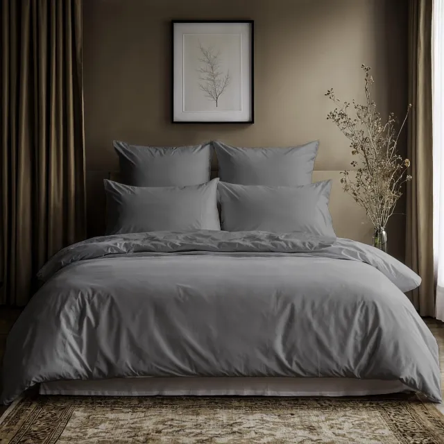 Famanu Beddengoedset van 100% katoen met dekbedovertrek 200x220 cm en 2 kussenslopen van 80x80 cm, zacht en ademend, middengrijs