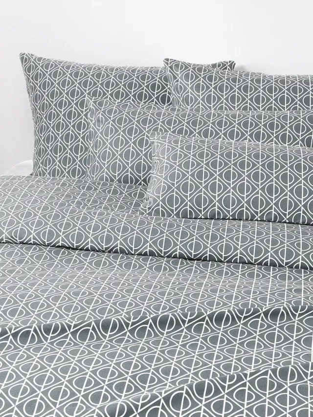 Westwing Collection Katoenen dekbedovertrek Jella met geometrische print Grijs