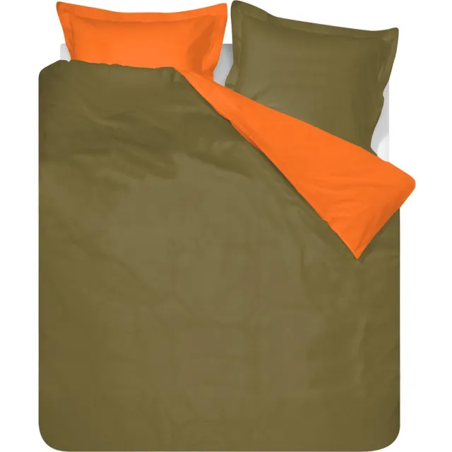 SENZATIONE 100% Katoen Percaline Dekbedovertrek Uni Reversible 240x200/220-2x60x70 cm ( 240 cm Lang ) LEGERGROEN/ORANJE