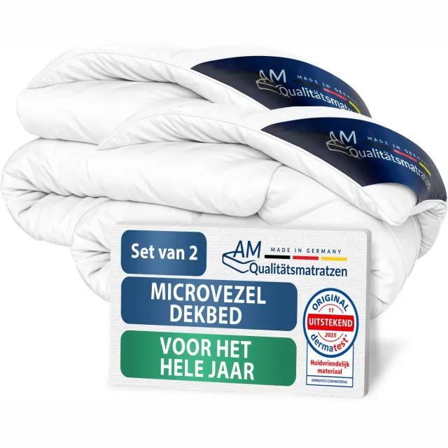 AM Qualitätsmatratzen Premium Microvezel All-Season Dekbed 135x200 2-delig Set - Made in Germany - Allergievriendelijk Dekbed 2-delig met Sensofill Vulling - OEKO-TEX gecertificeerd Duvet met 100% Katoenen Tijk Wit