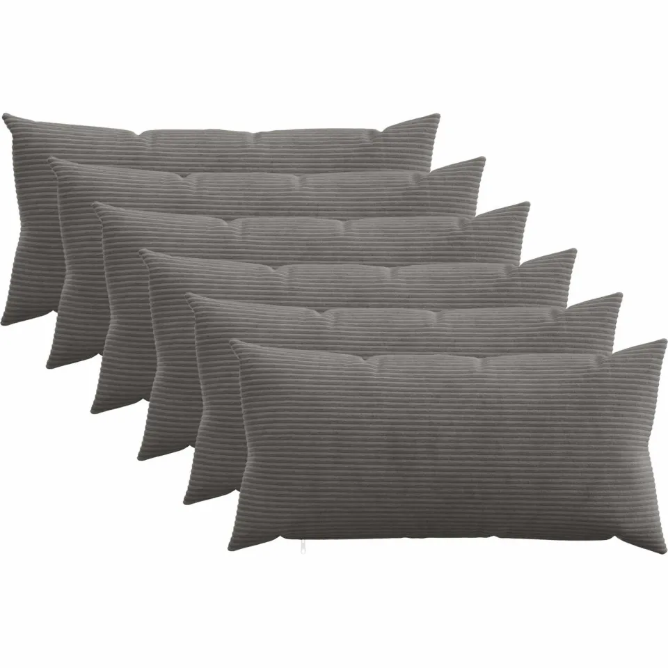 vidaXL Kussensloop 6 st HEERLEN Donkergrijs 40 x 80 cm corduroy, foto 3