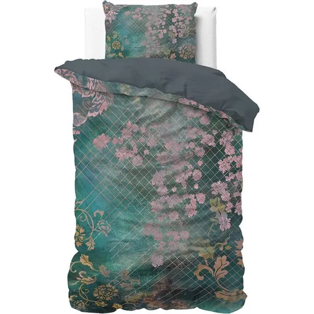 Sleeptime Tiran Flower Dekbedovertrek - Eenpersoons 140x200/220 cm - Inclusief 1 Kussensloop 60x70 cm - Groen