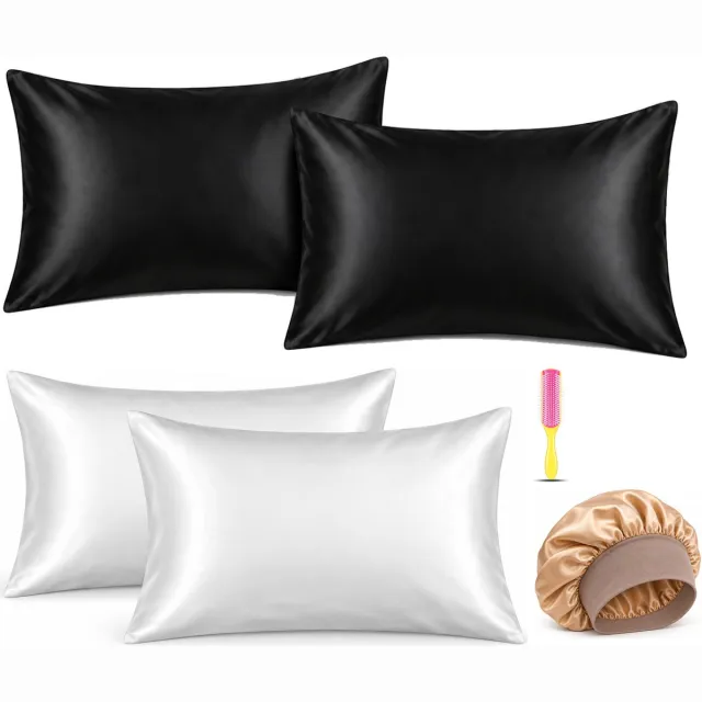 Professor Q Haar- en Slaapset - 2 Kussenslopen Wit 60 x 70 cm - 2 Kussenslopen Zwart 60 x 70 cm - Bonnet Goud - Fusion Pink Borstel Wit/Zwart