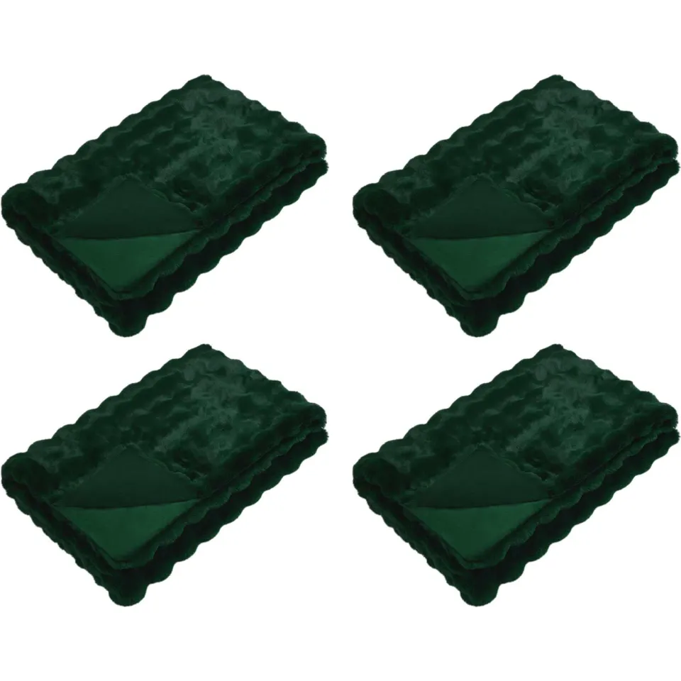 vidaXL Antislip deken van imitatie konijnenbont OLITE 4 st Donkergroen groen, foto 3