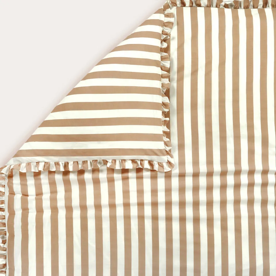 NOUS Kids katoenen gestreepte ruffle kinderdekbedovertrek 140x200 cm - beige, foto 2