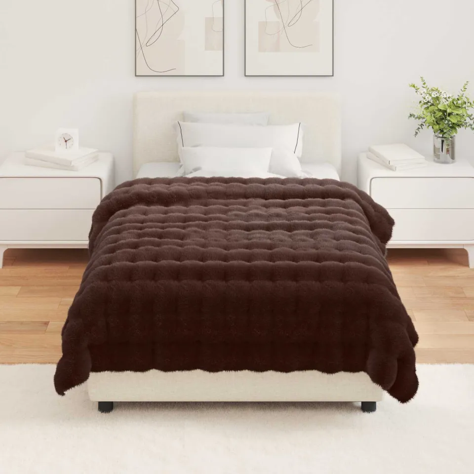 vidaXL Antislip deken van imitatie konijnenbont OLITE Kameel tan, foto 3