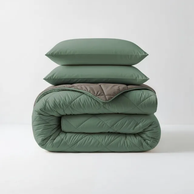 Sleeptime 2 in 1 Diamant Dekbed - Dekbed zonder Overtrek Inclusief Kussenslopen - 200x200 - Groen/Kaki