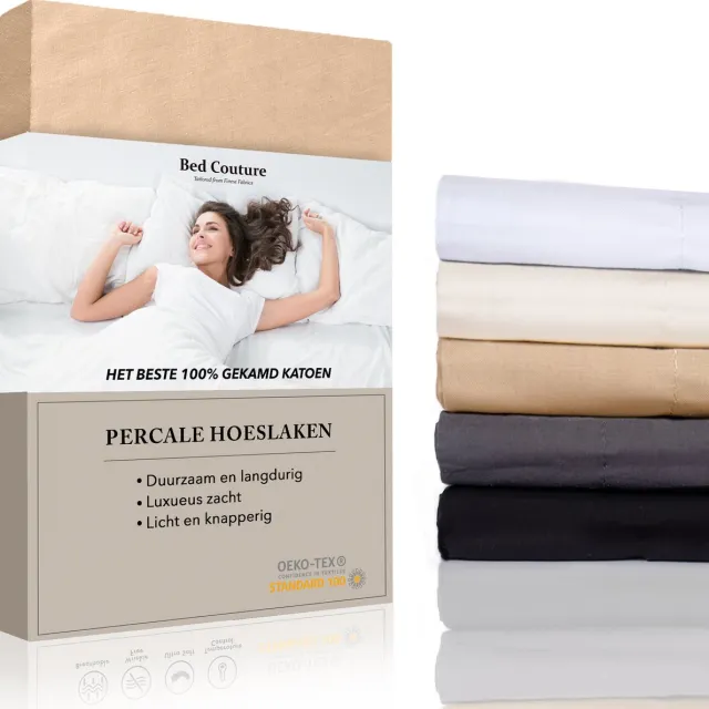 Bed Couture Percale Hoeslaken van 100% hoogwaardig imperial weave Katoen - Eenpersoons 100x200cm - Hoekhoogte 30cm - Ultra zacht en soepel - Goud Beige