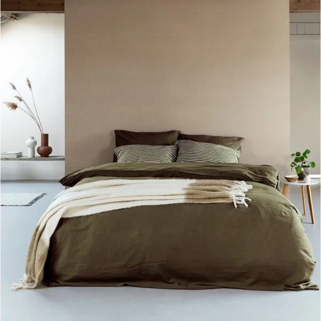 Dreamers Den Dekbedovertrek - Linnen - Halflinnen - Donker Groen - 1-persoons - 140 x 200/220 cm + 1 kussensloop - Dreamers Den Donkergroen