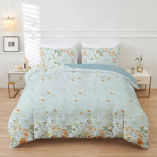 LUCKICE Omkeerbare Beddengoedset - Bloemenprint - Zachte Microvezel - Met Ritssluiting - Inclusief Kussensloop Blauw