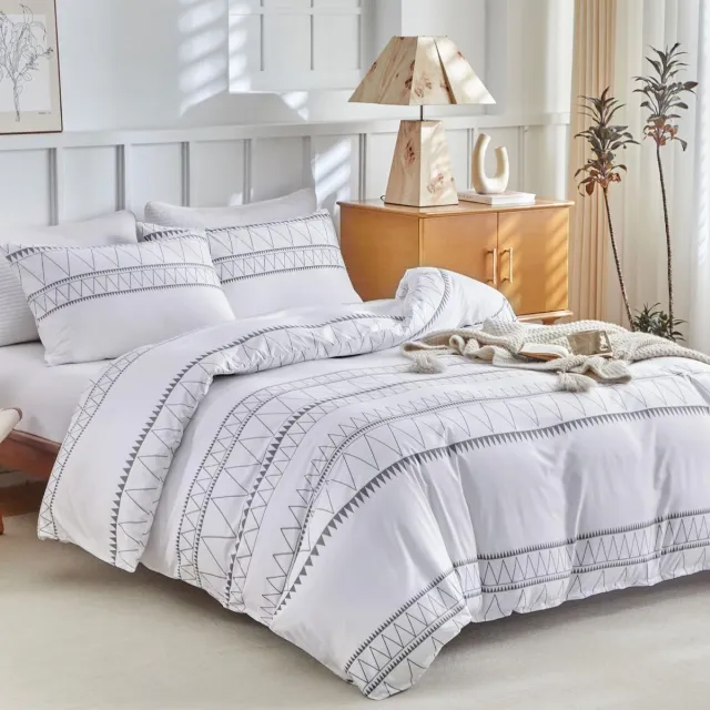 Unyqoos Bohemien stijl dekbedovertrekset met kussenslopen en ritssluiting Blanc