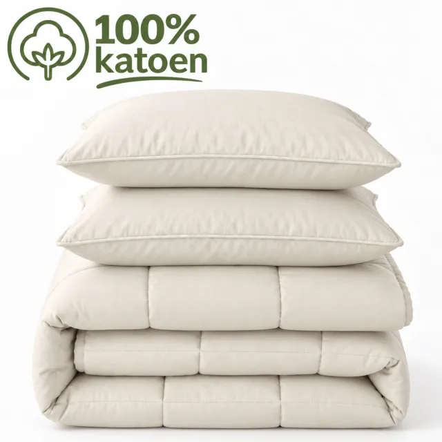 Droomtextiel Dekbed Zonder Overtrek 200x220 - Incl 2 Kussensloop - 100% Percale Katoen - Wasbaar Dekbed - Beige