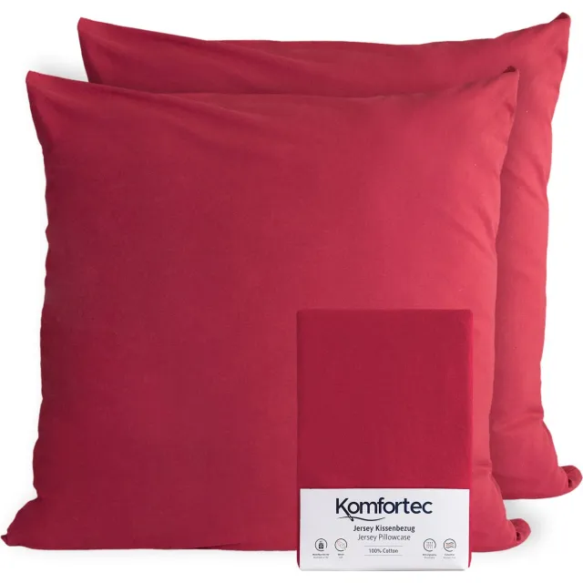 Komfortec Set van 2 Premium Jersey Kussenslopen 60x60 cm - Superzachte Kussenhoes – 100% Katoen – 150 g/m² - Rood