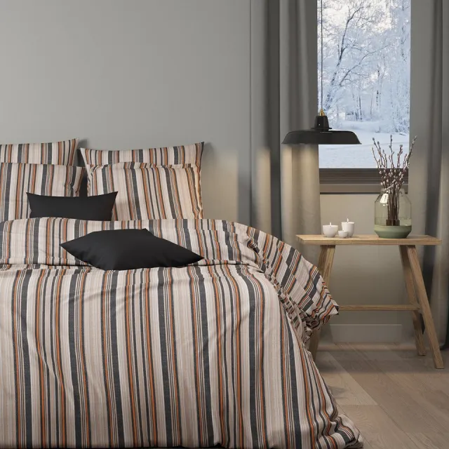 Mistral Home DEKBEDOVERTREK - flanel - 140 x 200 cm + 65 x 65 cm - eenpersoons - strepen - zwart