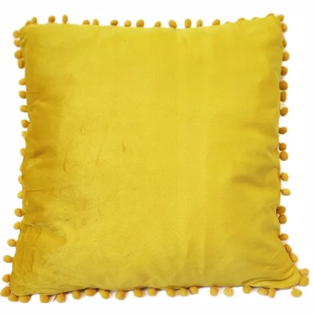 Granda Decoratieve Kussenhoes 40x40 cm met Pompons - Mosterdgeel Fluweel