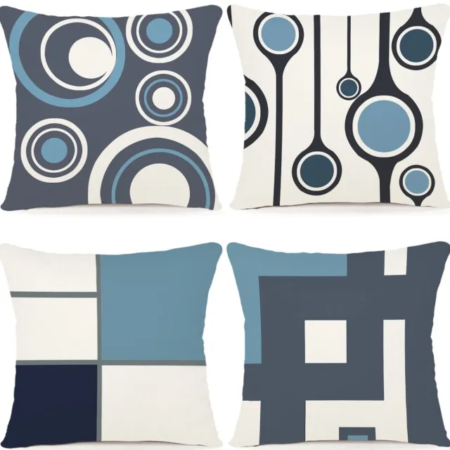 Unyqoos ® Set van 4 Stijlvolle Kussenhoezen met Geometrisch Design voor Binnen en Buiten, 40 x 40 cm Blue
