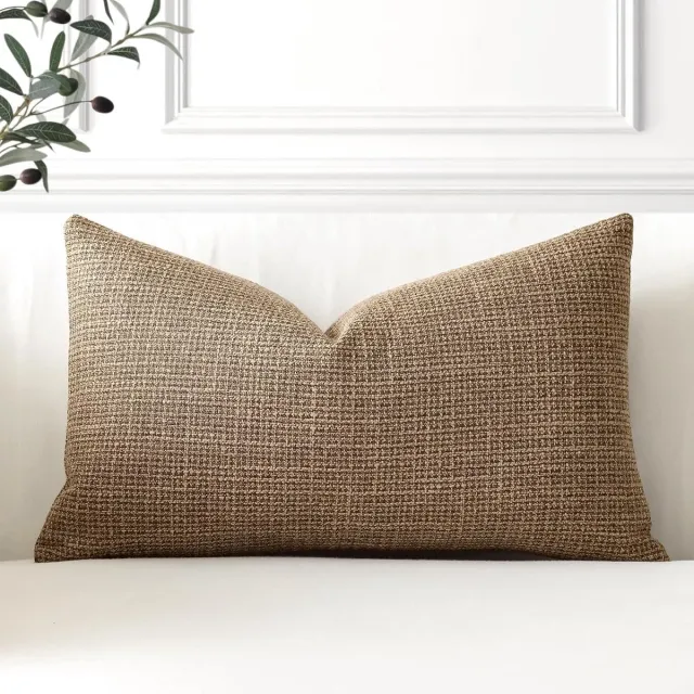 Famanu Linnen kussenhoes - set van 1 decoratieve lendenkussensloop - 30 x 50 cm - voor huisdecoratie - bank - slaapkamer - auto - bruin