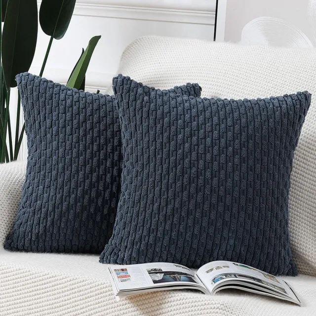 Unyqoos Set van 2 Luxe Bohemian Gestreepte Kussenhoezen voor Slaapkamer en Woonkamer, Donkerblauw, 50 x 50 cm