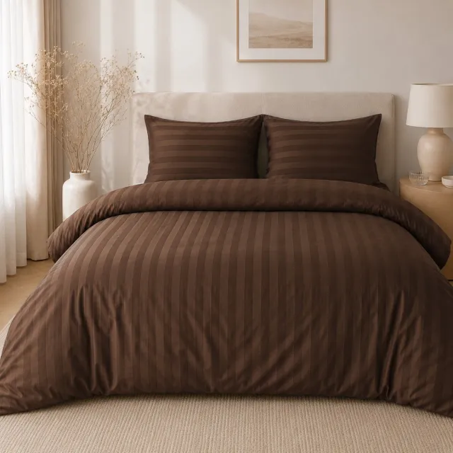 Beau Maison Hotellinnen Dekbedovertrek Koffie Bruin | 27mm Streep - 140 x 200/220 cm - 1 kussensloop