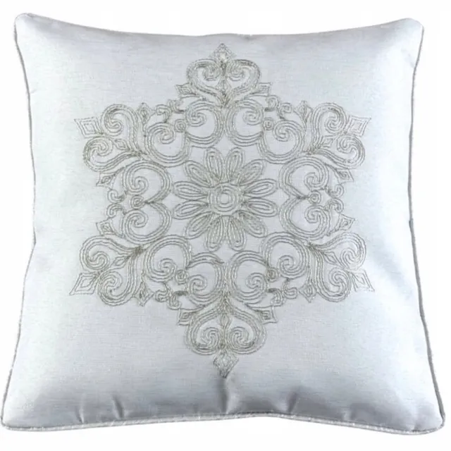 DeHome Kerst Kussenhoes 40x40 cm Wit met Zilveren Borduurwerk