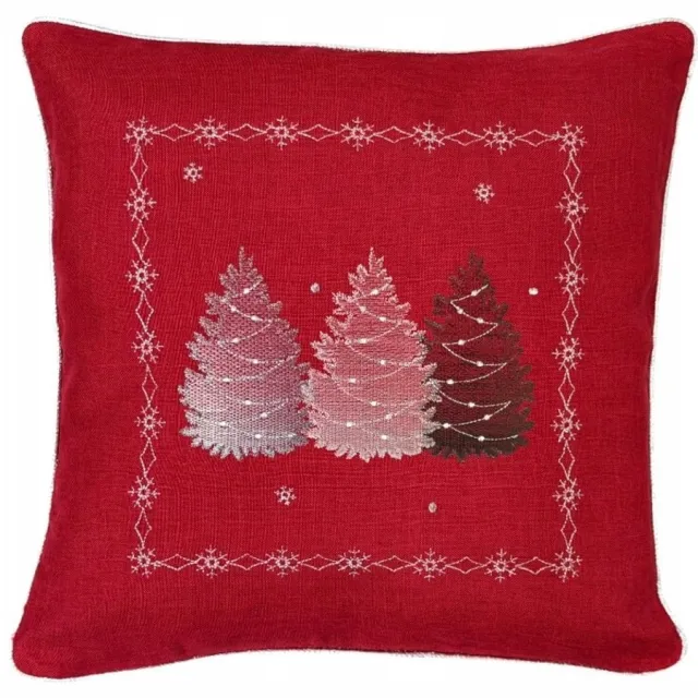 DeHome Kerstkussenhoes 40x40 cm Rood Winterse Kerstbomen