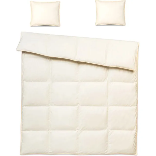 OnceDoce® Donzen Dekbed 220x200cm – 3 kg Dons Vulling - 2 Persoons Ganzendons Dekbed – 100% Katoenen Tijk - Satijnen Bies – Kleur Crème – Herfst/Winter Seizoen + 2 Kussens 50x60mm 1.3kg Vulling