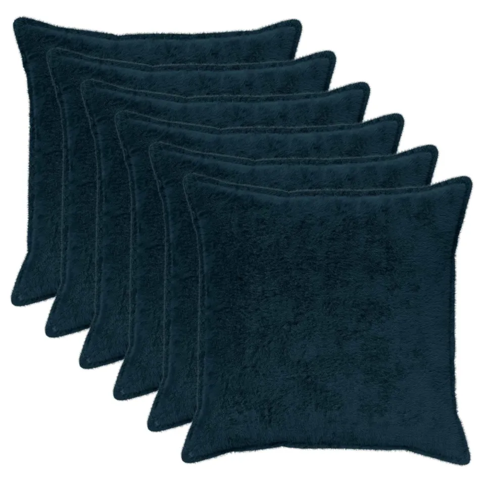 vidaXL Kussensloop 6 st HOUTEN Marineblauw 55 x 55 cm Nep Konijnenbont, foto 3