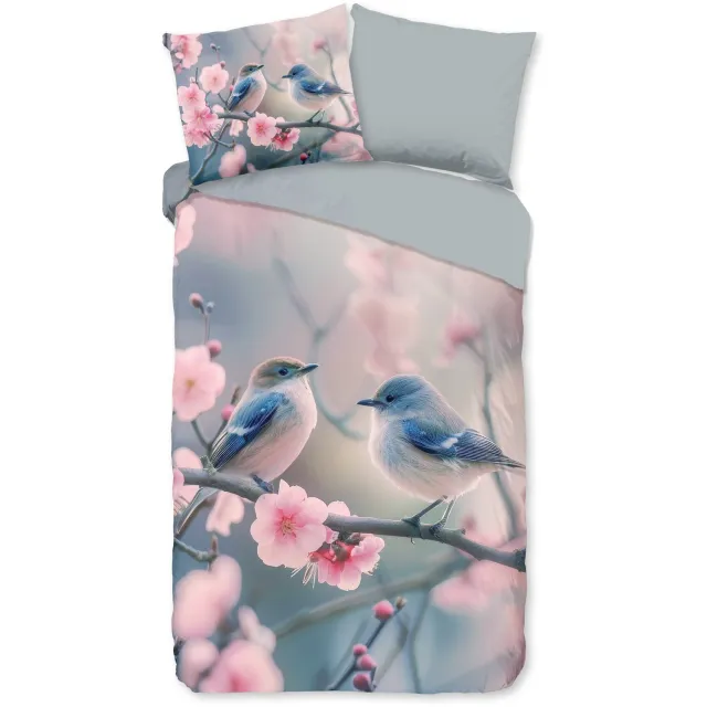 Good Morning dekbedovertrek vogels en bloesem - Grijs - 100% Katoen renforce Grey