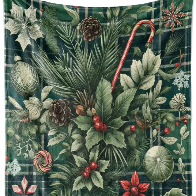 New Bed Kerstmis Kerstbessen snoepjes kunst Zachte Flanellen Fleece Deken, 200 cm x 153 cm Jadegroen en vermiljoen