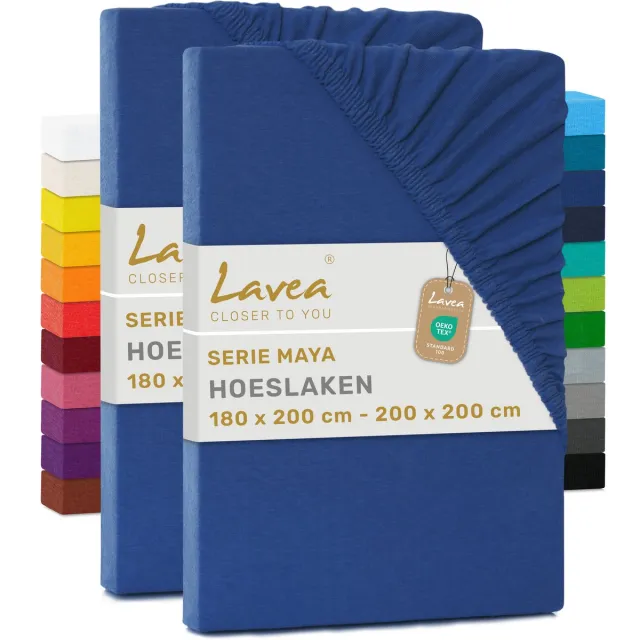 lavea Set van 2 Hoeslakens 180x200 cm – 100% Zacht en Ademend Katoen – voor Dikke Matrassen tot 20 cm – Jersey met Elastiek rondom – Koningsblauw