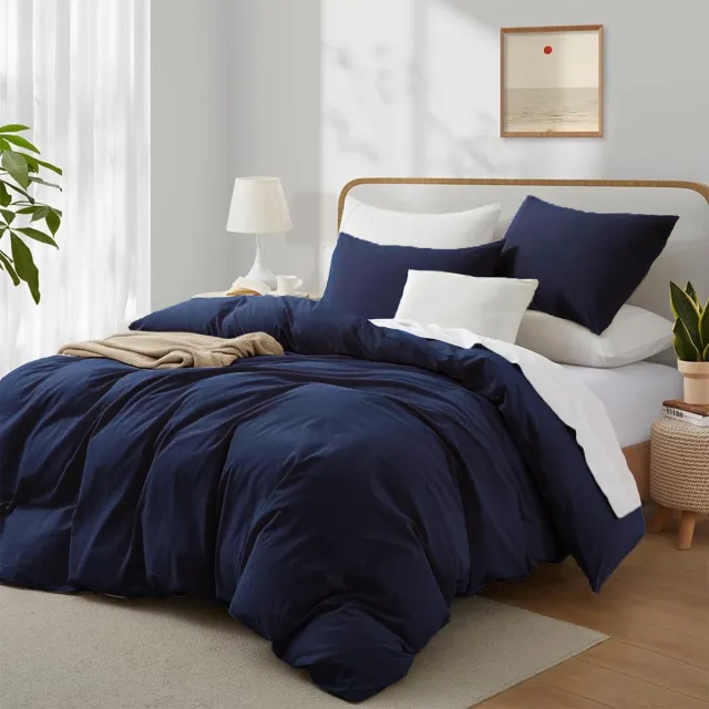 Unyqoos Zacht katoenen dekbedovertrek 200x220 cm met kussenslopen voor tweepersoonsbed Donkerblauw