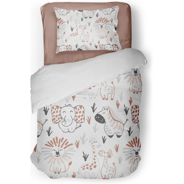 Eleganzzz Kinder Dekbedovertrek Animal Crackers - Jungle Dekbedovertrek - White - 140x200/220cm - Dekbedovertrek Kinderen - Micropercal - Eenpersoons Animal Crackers White
