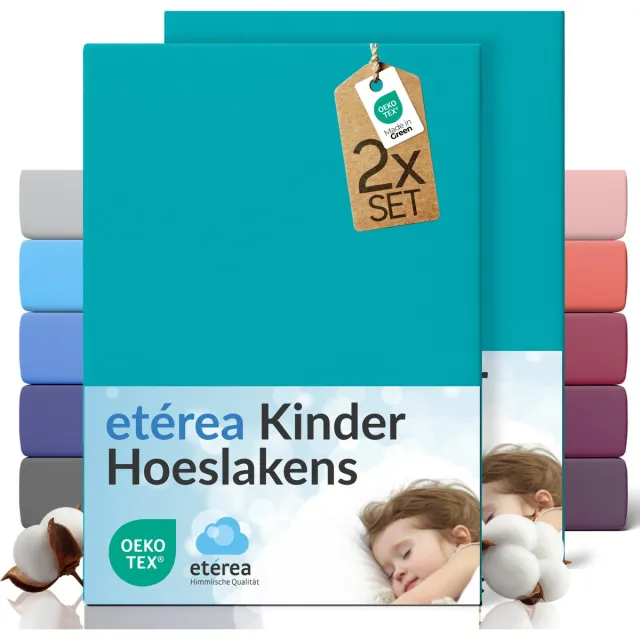 etérea Himmlische Qualität etérea Jersey hoeslaken 2-pack 60x120-70x140 cm (hoek 15 cm) 100% katoen - Oceaanblauw