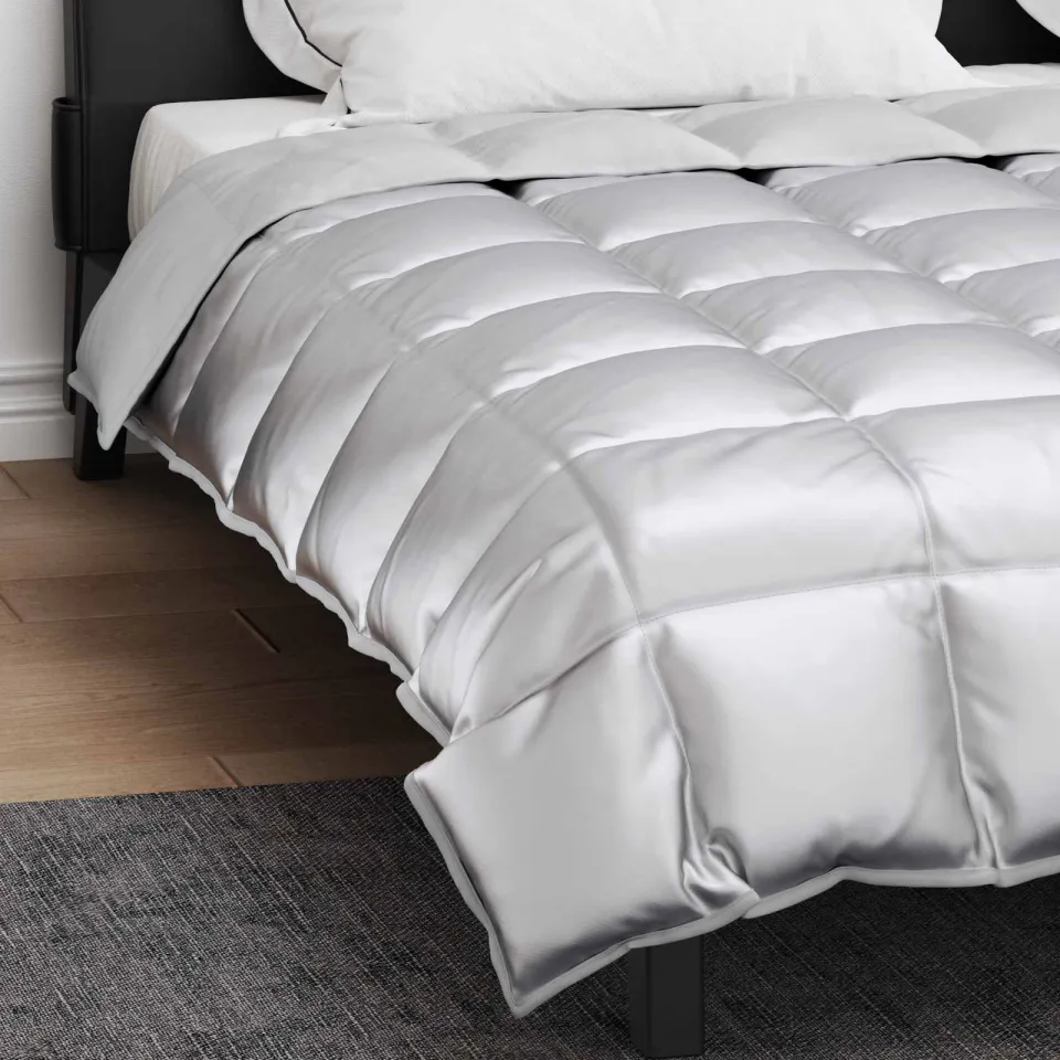 vidaXL Winter Dekbed 240 x 260 cm 450 gsm Satijn en microvezel zilver, foto 4