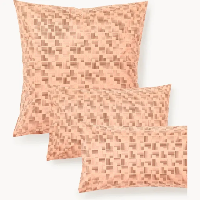 Westwing Collection Katoenen perkal kussenhoes Inki met geometrische print Bruin, Terracotta